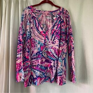 Lilly Pulitzer Womens Meg Colony Coral Long Sleeve Tunic Top Multicolor Size XL